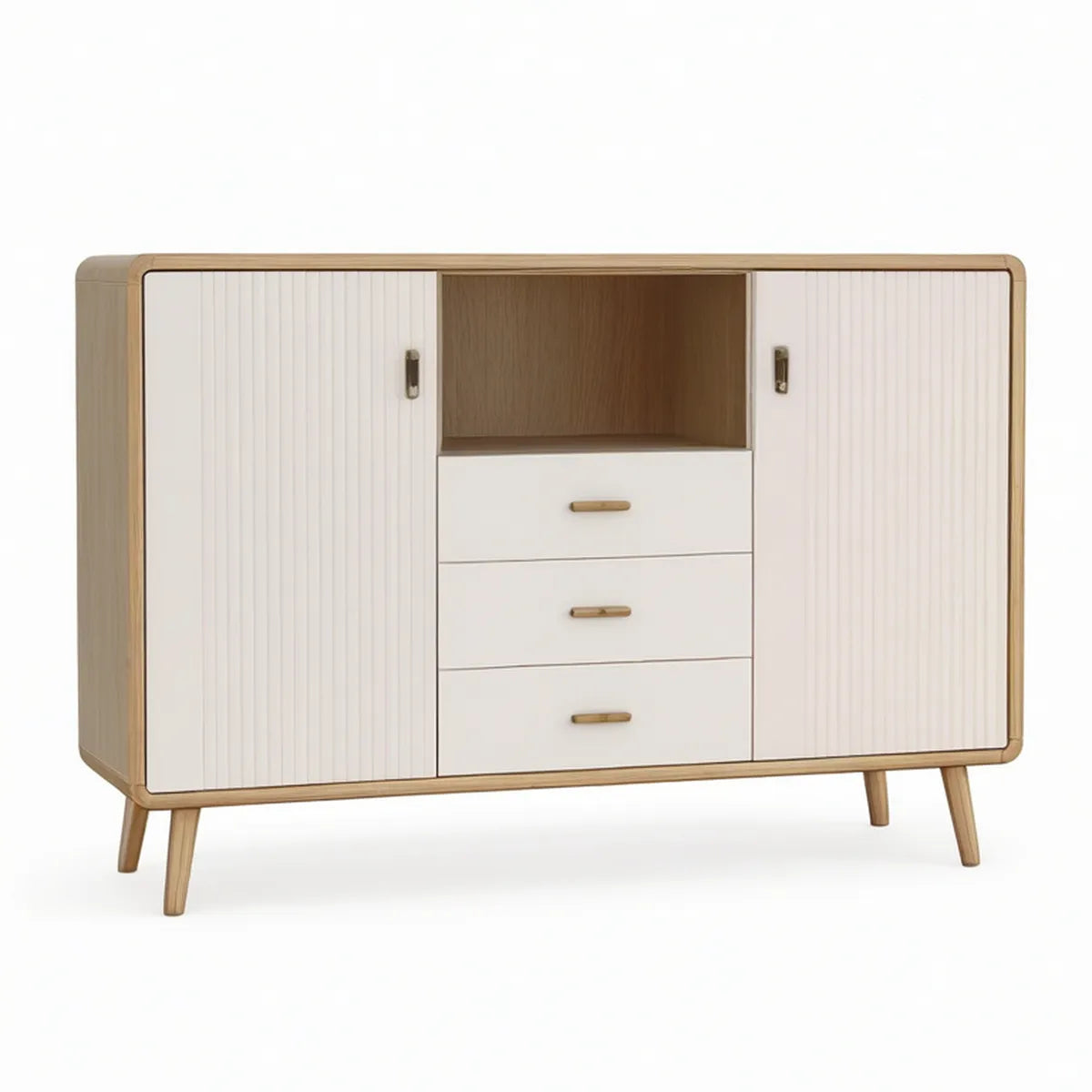 Komoda 140 x 40 x 100 cm z MDF i drewna dębowego, Biała/Naturalny dąb