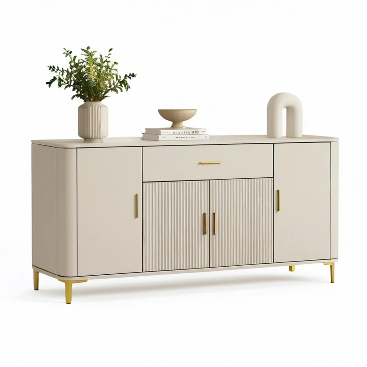 Kredens MDF 160 x 40 x 85 cm ecru ze złotymi uchwytami