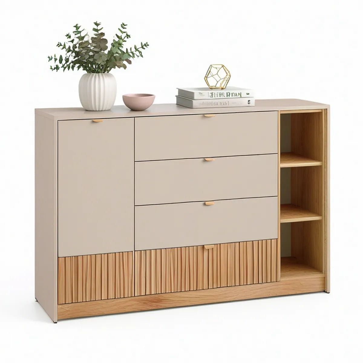Kredens 120 x 40 x 90 cm z płyty laminowanej Beżowy/Dąb naturalny/Złoty