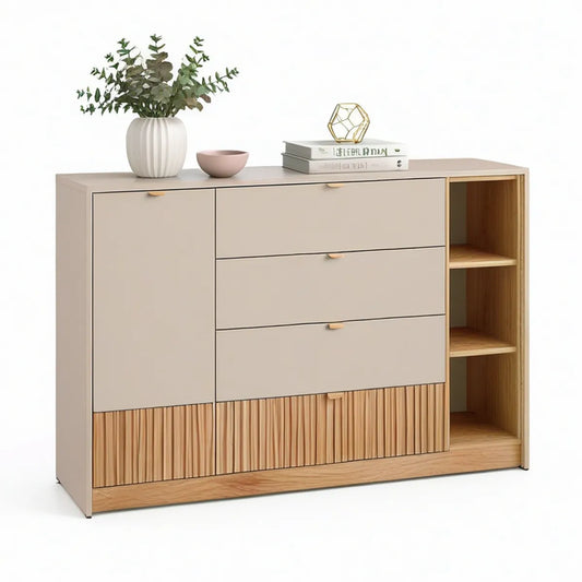 Kredens 120 x 40 x 90 cm z płyty laminowanej Beżowy/Dąb naturalny/Złoty