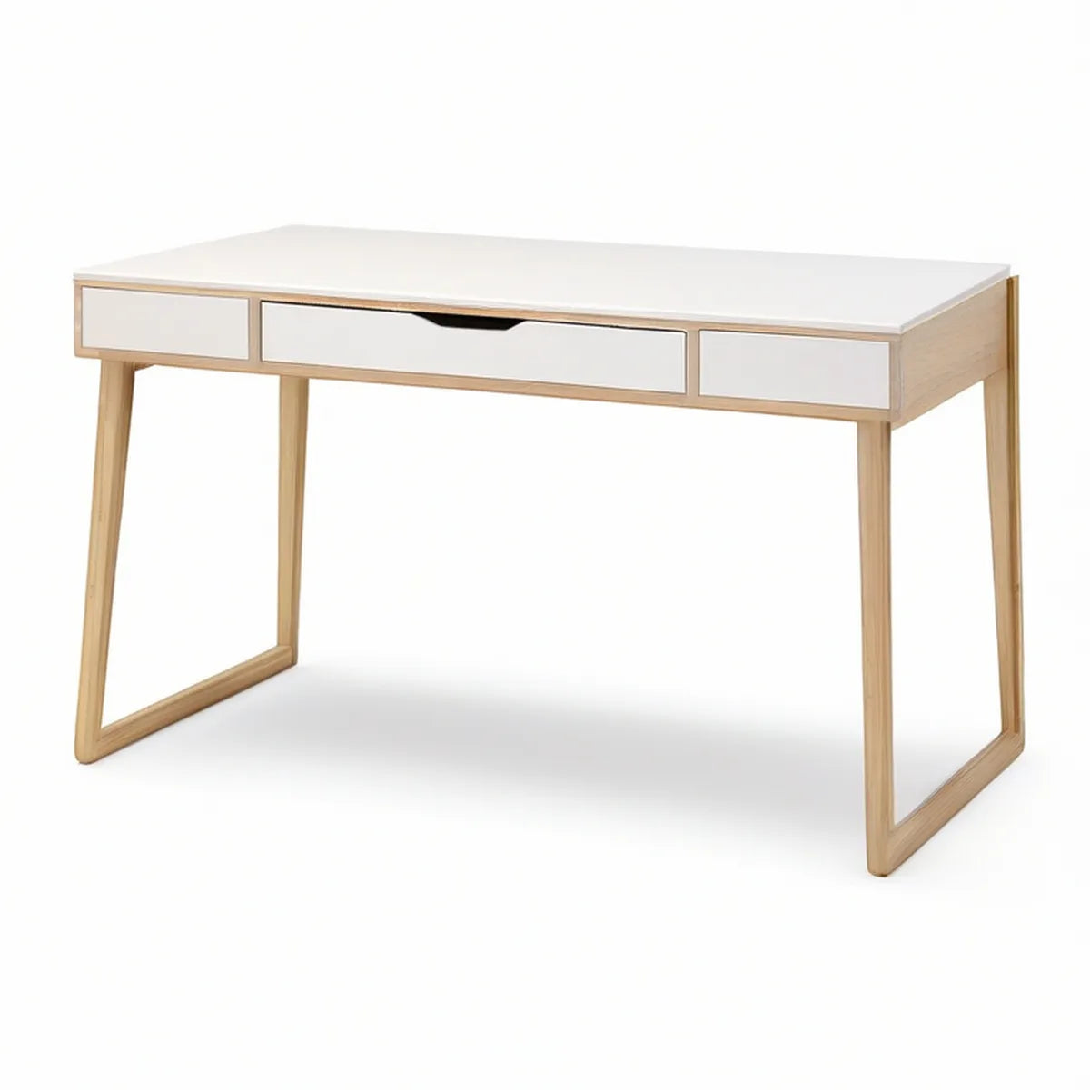 Biurko z 3 szufladami MDF i drewno kauczukowe, białe/naturalne, 120 x 60 x 75 cm