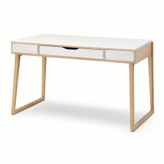 Biurko z 3 szufladami MDF i drewno kauczukowe, białe/naturalne, 120 x 60 x 75 cm