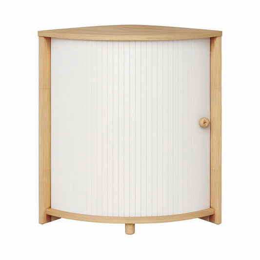 Półokrągła szafka barowa z bambusa i MDF, biało-naturalna, 80 × 45 × 95 cm