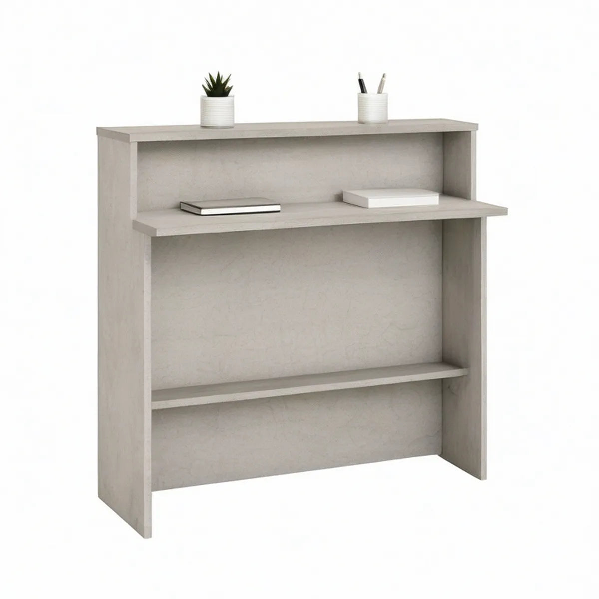 Jasnoszare biurko komputerowe z nadstawką 80 x 50 x 120 cm z laminowanej płyty wiórowej