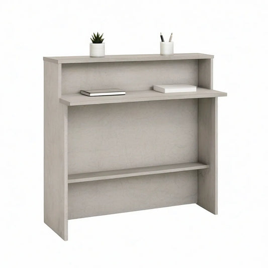 Jasnoszare biurko komputerowe z nadstawką 80 x 50 x 120 cm z laminowanej płyty wiórowej