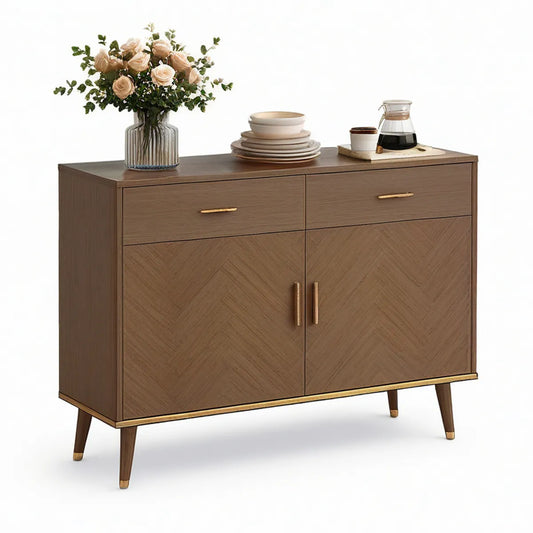 Kredens 120 x 40 x 85 cm z płyty MDF w kolorze orzechowym ze złotymi detalami