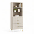 Beżowy kredens MDF z 4 szufladami i 3 otwartymi półkami, 80 × 40 × 190 cm