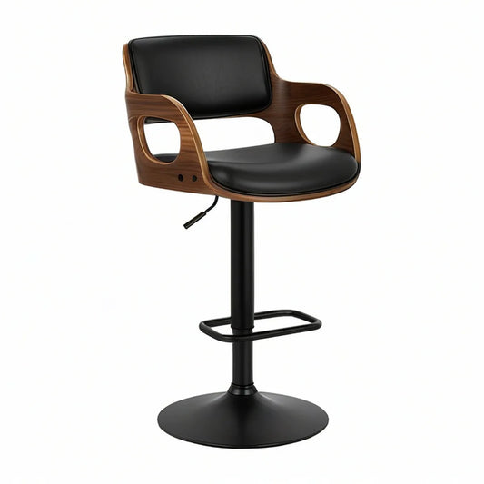 Regulowany hoker obrotowy z podłokietnikami, 55 x 54 x 95–116 cm, czarno-orzechowy